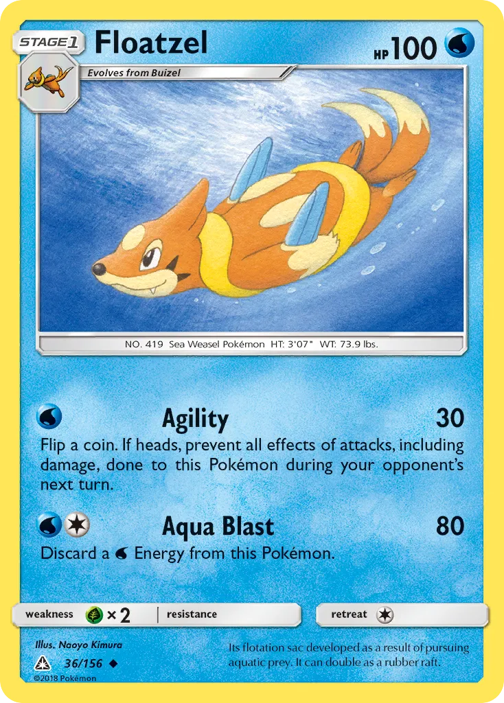 2018 Ultra Prism Floatzel Uncommon #036/156 Uncommon card image