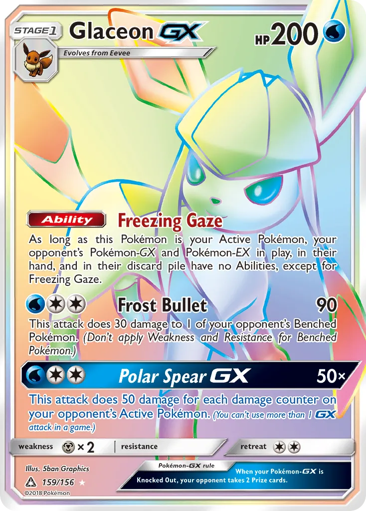 2018 Ultra Prism Glaceon-GX #039/156 Rare Holo GX card image