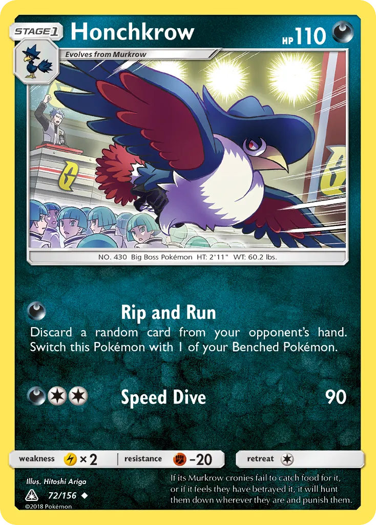 2018 Ultra Prism Honchkrow Uncommon #072/156 Uncommon card image