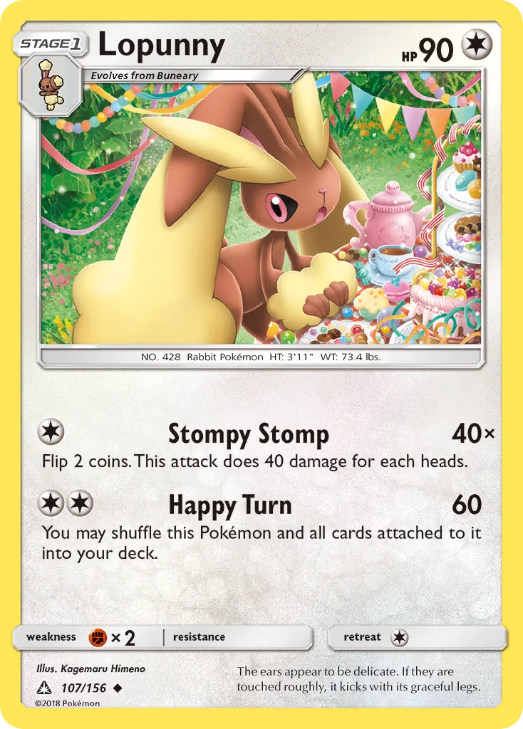 2018 Ultra Prism Lopunny #107/156 Uncommon card image