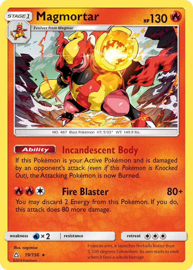 2018 Ultra Prism Magmortar #019/156 Rare Holo card image