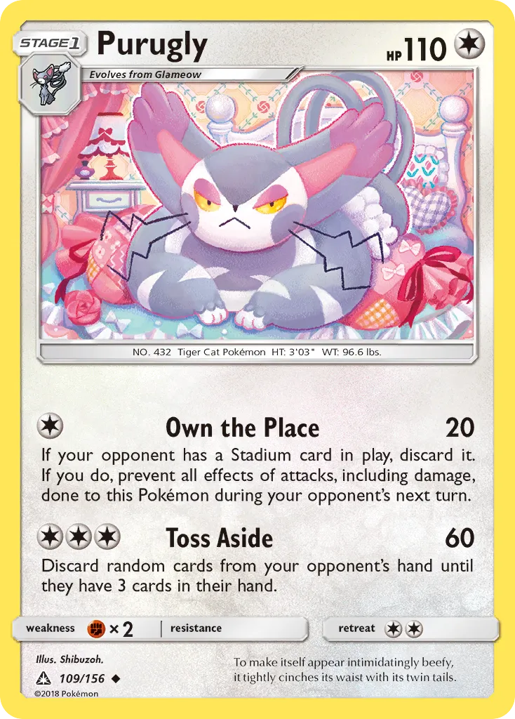 2018 Ultra Prism Purugly #109/156 Uncommon card image