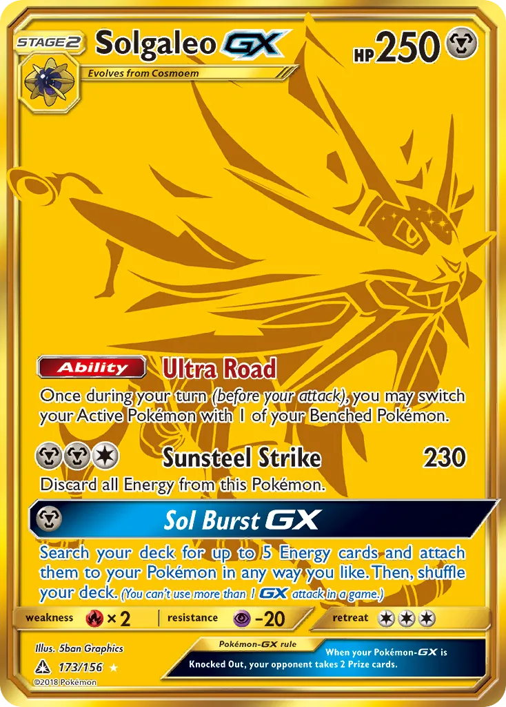 2018 Ultra Prism Solgaleo-GX #173/156 Rare Secret card image