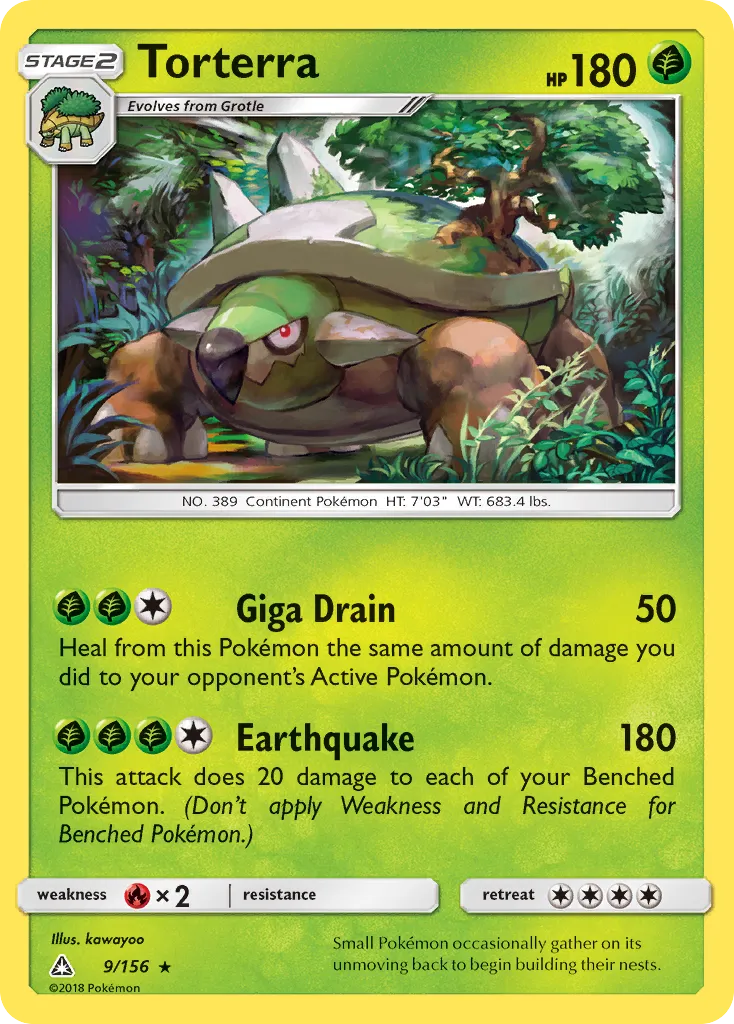 2018 Ultra Prism Torterra #009/156 Rare Holo card image
