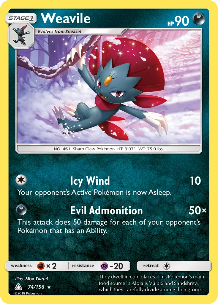 2018 Ultra Prism Weavile #074/156 Rare Holo card image