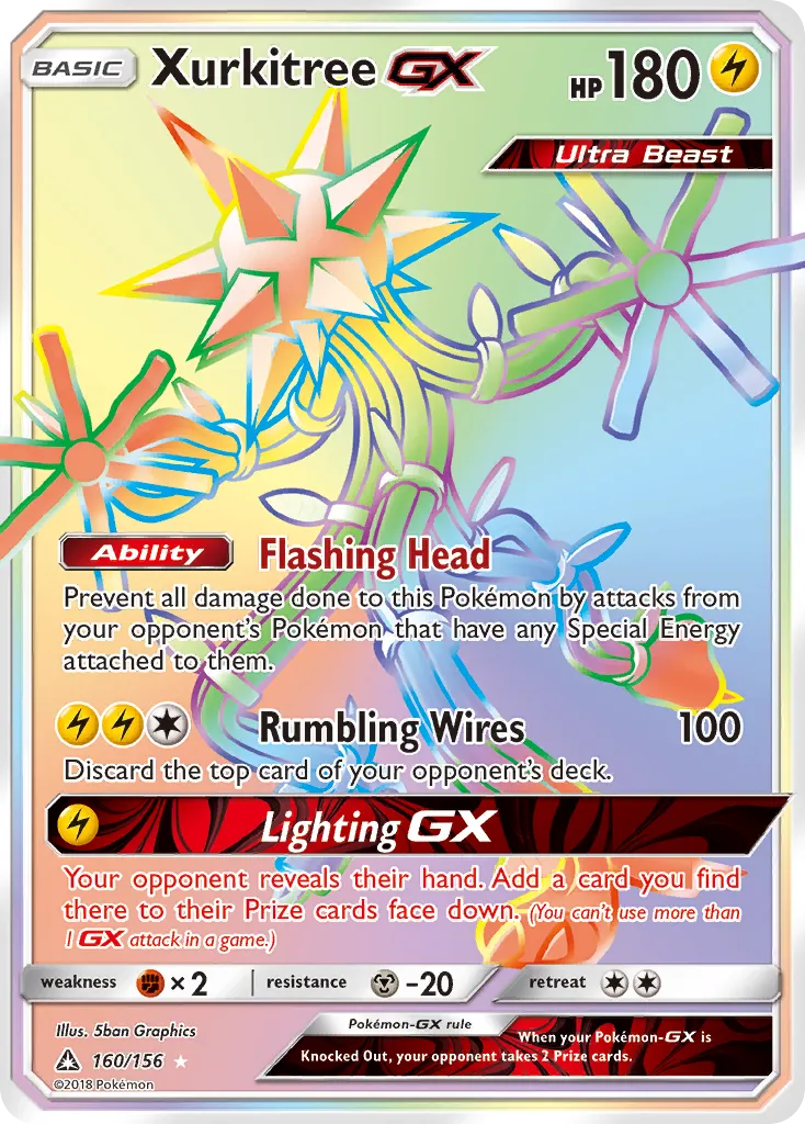 2018 Ultra Prism Xurkitree-GX #160/156 Rare Rainbow card image