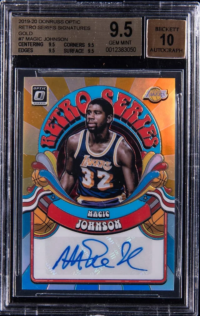 2019-20 Donruss Optic Magic Johnson Retro Series Signatures Gold #RS-MJN card image