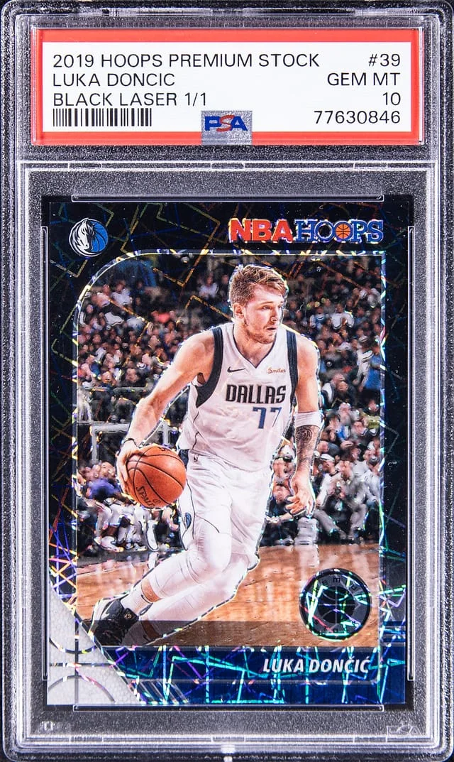 2019-20 Hoops Luka Doncic Premium Stock Black Laser 1/1 #39 card image