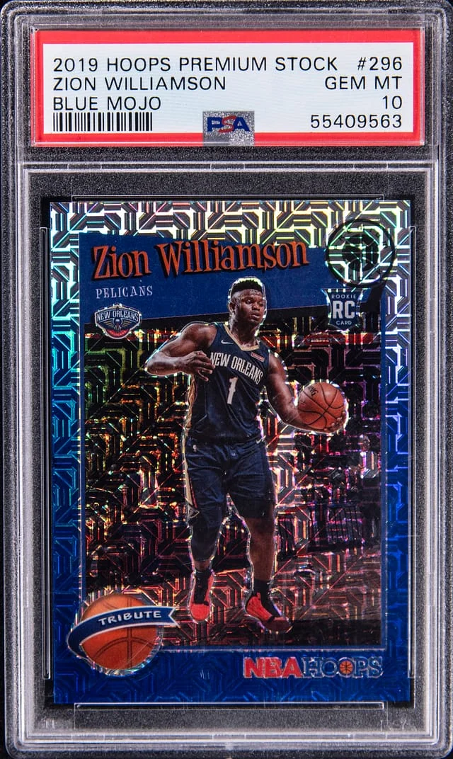 2019-20 Hoops Zion Williamson Premium Stock Blue Mojo #296 card image
