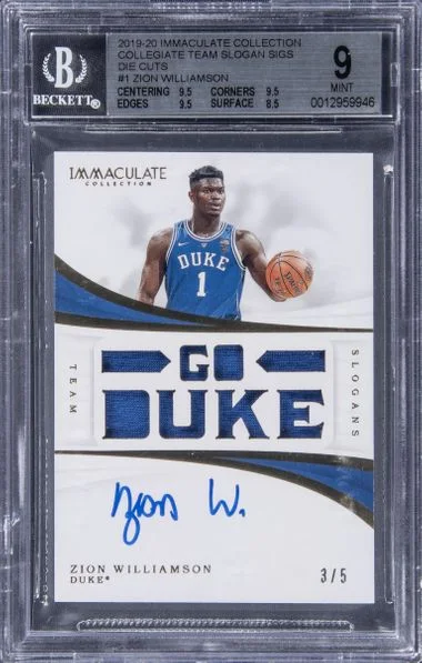 2019-20 Imm. Coll. Collegiate Team Slogan Sigs Die Cuts Zion Williamson #1 card image