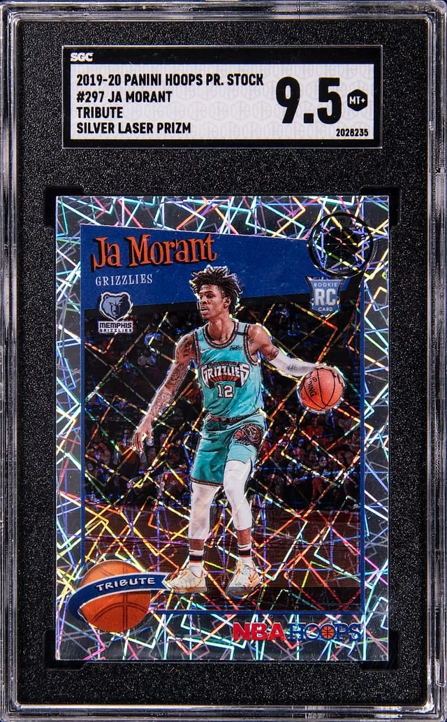 2019-20 NBA Hoops Ja Morant Premium Stock Silver Laser Tribute #297 card image