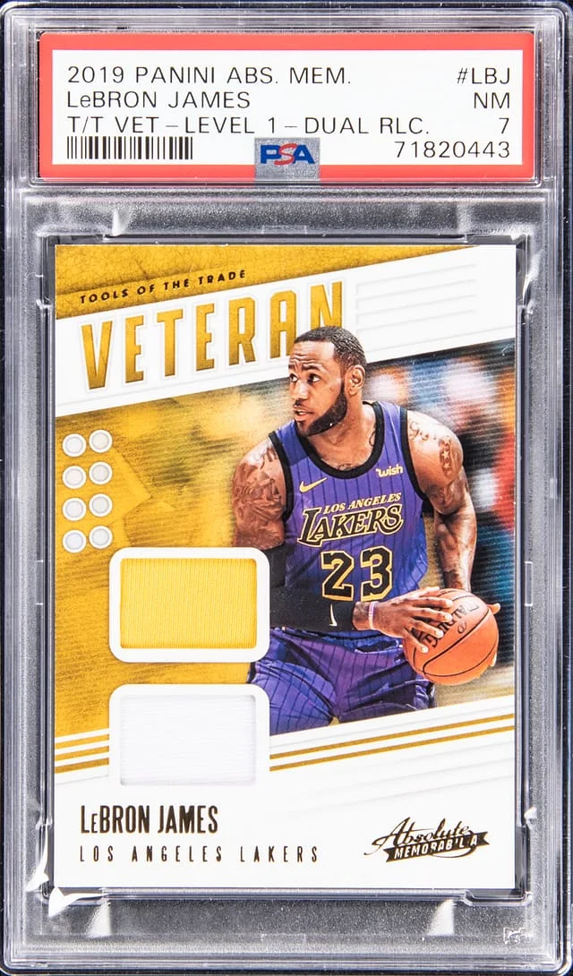 2019-20 Panini Absolute LeBron James Memorabilia Tools Of The Trade Veteran Level 1 Dual Relics #VT-LBJ card image