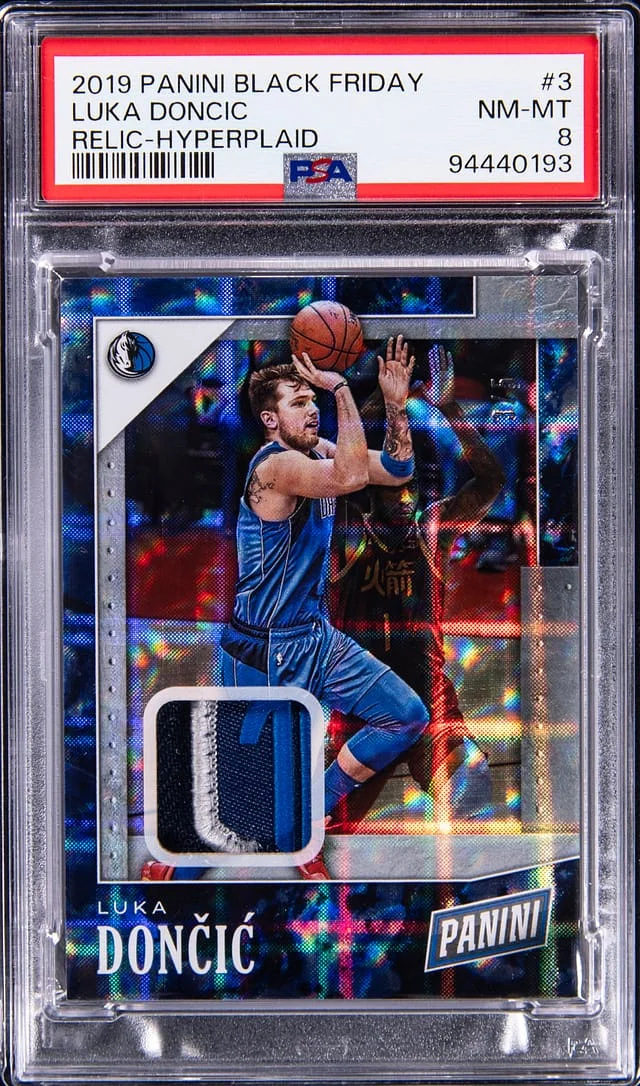 2019-20 Panini Black Luka Doncic Friday Relic Hyperplaid #3 card image