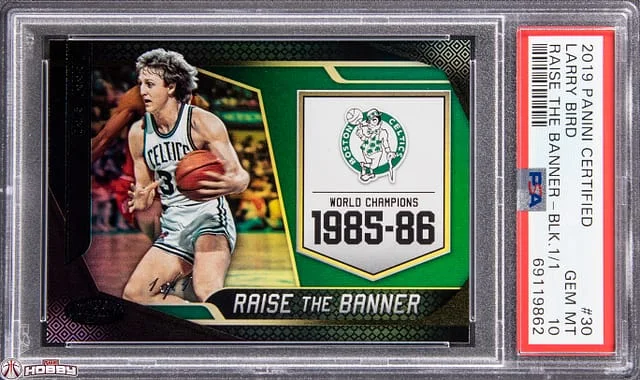 2019-20 Panini Certified Larry Bird Raise The Banner Black #30 card image