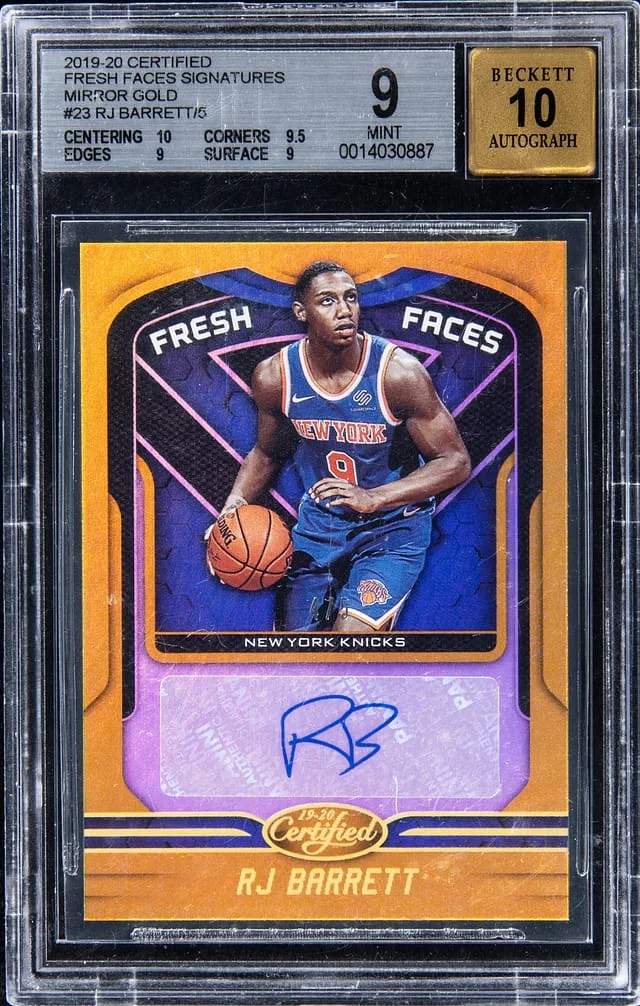 2019-20 Panini Certified RJ Barrett Fresh Faces Signatures Mirror Gold #FFS-RJB card image