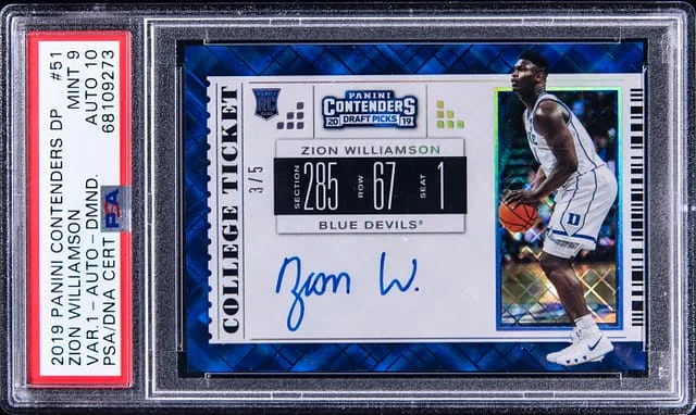 2019-20 Panini Contenders Draft Picks Zion Williamson Variation 1 Autograph Diamond #51 card image