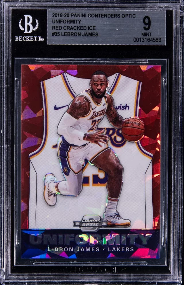 2019-20 Panini Contenders LeBron James Uniformity Red Cracked Ice #35 card image