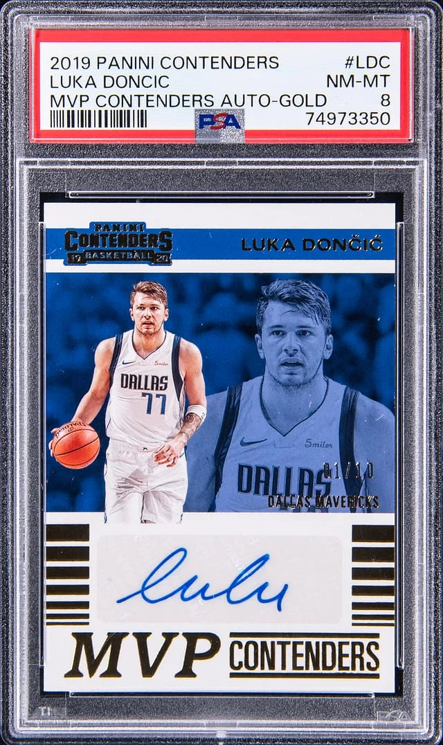 2019-20 Panini Contenders Luka Doncic MVP Contenders Autograph Gold #MVP-LDC card image