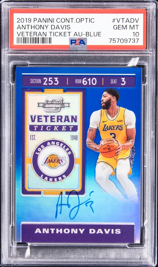2019-20 Panini Contenders Optic Anthony Davis Veteran Ticket Autographs Blue #VTADV card image