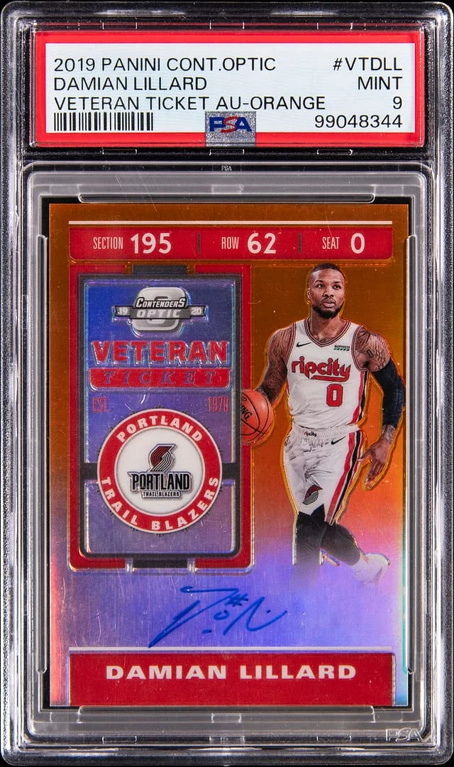 2019-20 Panini Contenders Optic Damian Lillard Veteran Ticket Autographs Orange #VT-DLL card image