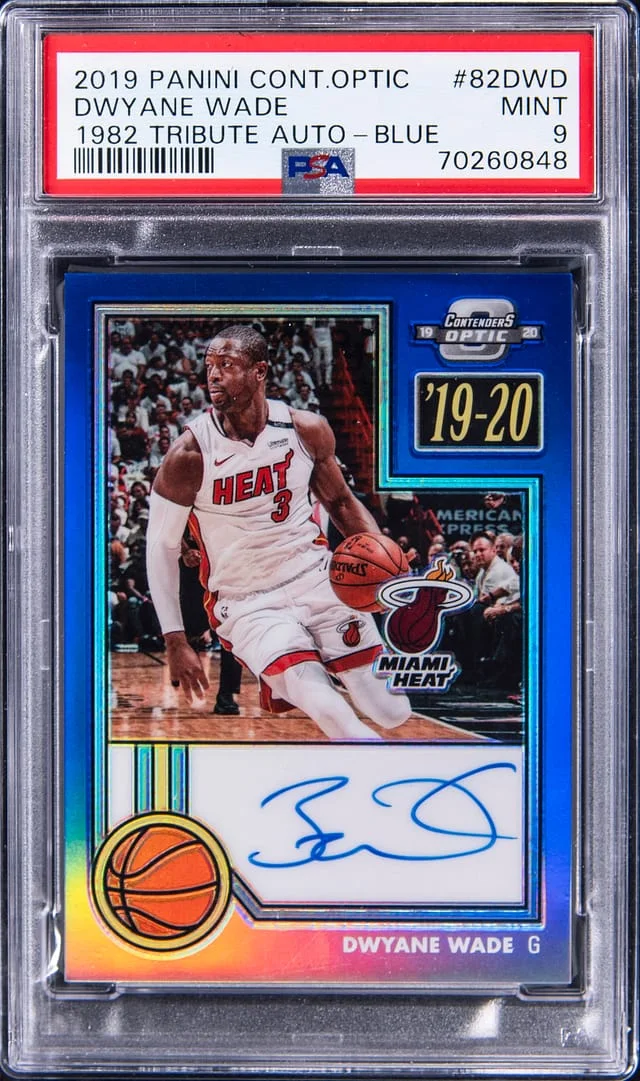 2019-20 Panini Contenders Optic Dwyane Wade 1982 Tribute Autograph Blue #82-DWD card image