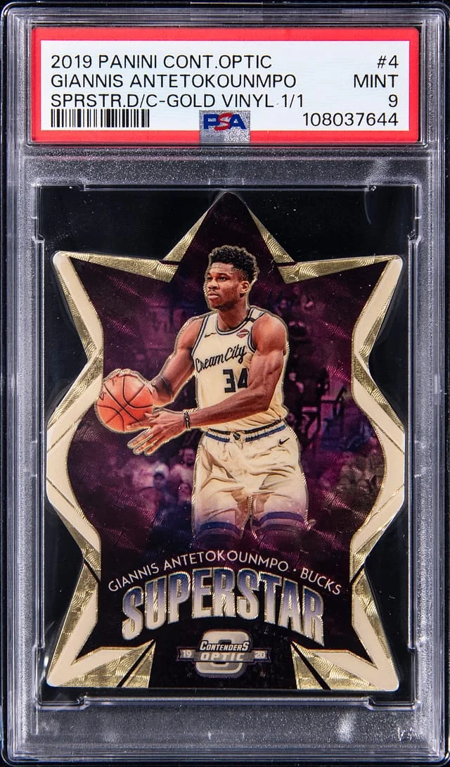 2019-20 Panini Contenders Optic Giannis Antetokoumpo Superstar Die-Cuts Gold Vinyl #4 card image
