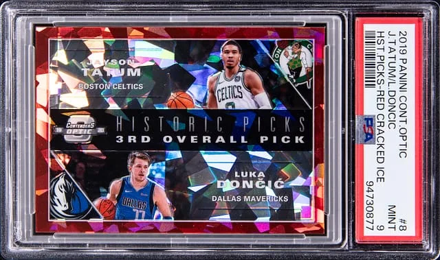 2019-20 Panini Contenders Optic Jayson Tatum/Luka Doncic Historic Picks Red Cracked Ice #8 card image
