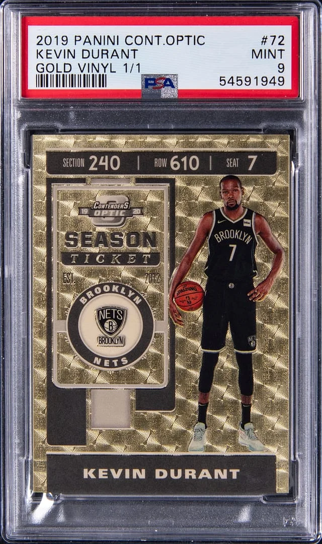 2019-20 Panini Contenders Optic Kevin Durant Season Ticket Gold Vinyl Prizm #72 card image