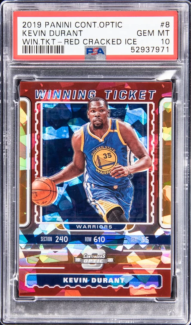 2019-20 Panini Contenders Optic Kevin Durant Winning Ticket Red Cracked Ice #8 card image