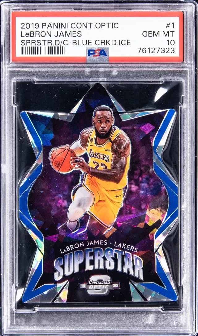 2019-20 Panini Contenders Optic LeBron James Superstar Die-Cuts Blue Cracked Ice #1 card image