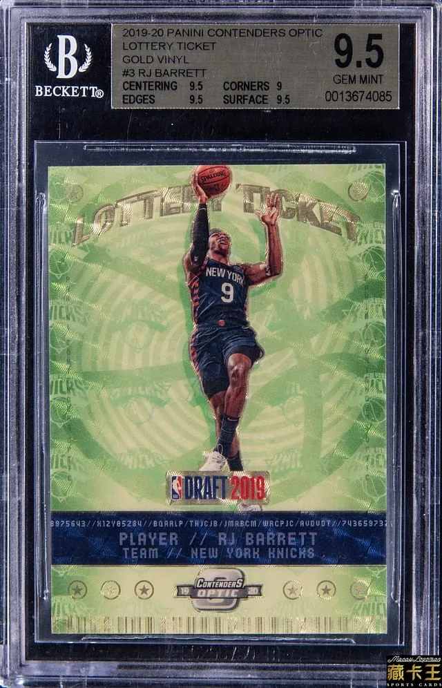 2019-20 Panini Contenders Optic RJ Barrett Lottery Ticket Gold Vinyl #3 card image