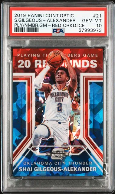 2019-20 Panini Contenders Optic Shai Gilgeous-Alexander Playing The Numbers Game Red Cracked Ice #21 card image