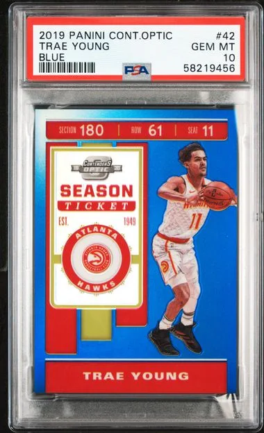 2019-20 Panini Contenders Optic Trae Young Blue #42 card image