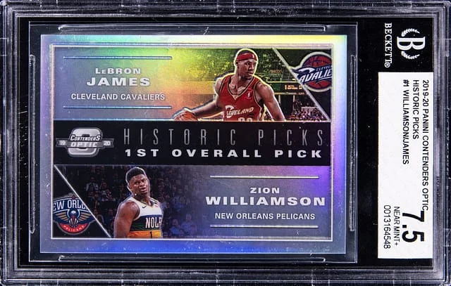 2019-20 Panini Contenders Optic Zion Williamson/LeBron James Historic Picks #1 card image