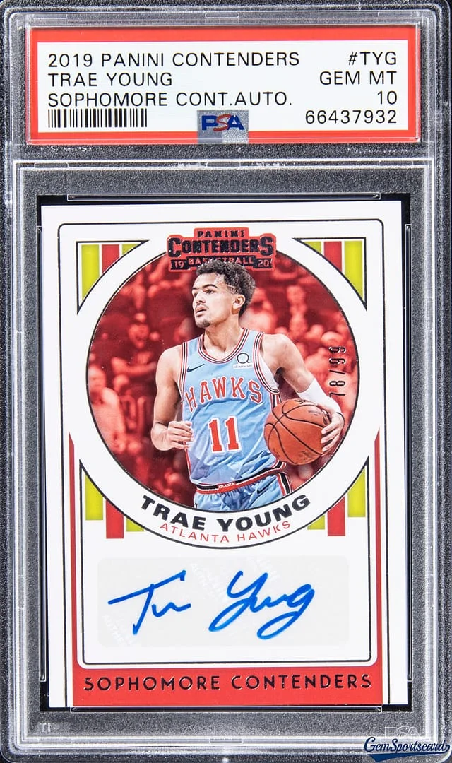 2019-20 Panini Contenders Trae Young Sophomore Contenders Autograph #SC-TYG card image