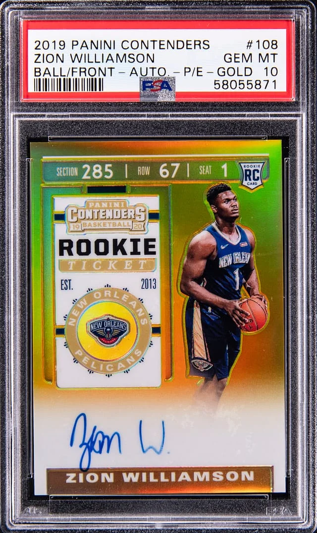 2019-20 Panini Contenders Zion Williamson, Ball In Front Ticket Autograph Cracked Ice #108 card image