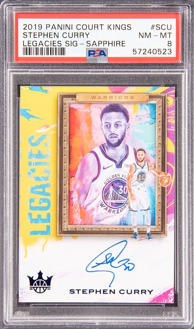 2019-20 Panini Court Kings Stephen Curry Legacies Signatures Sapphire #LSSCU card image