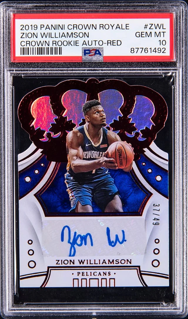 2019-20 Panini Crown Royale Zion Williamson Autograph Red #CR-ZWL card image