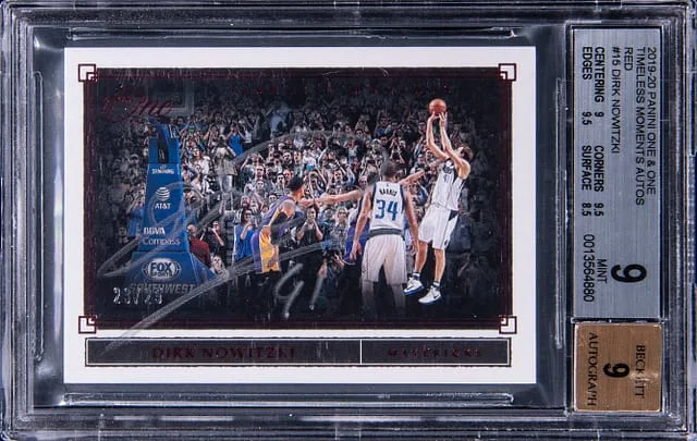 2019-20 Panini Dirk Nowitzki One & One Timeless Moments Autographs Red #TM-DNW card image