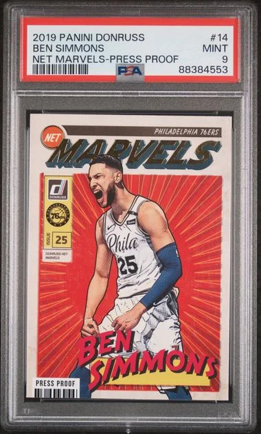 2019-20 Panini Donruss Ben Simmons Net Marvels Press Proof #14 card image