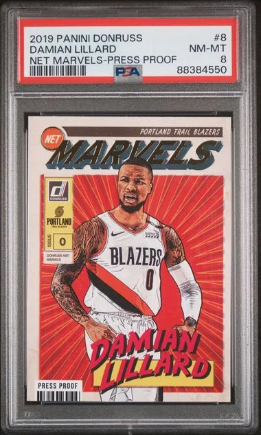 2019-20 Panini Donruss Damian Lillard Net Marvels Press Proof #8 card image