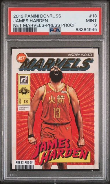 2019-20 Panini Donruss James Harden Net Marvels Press Proof #13 card image