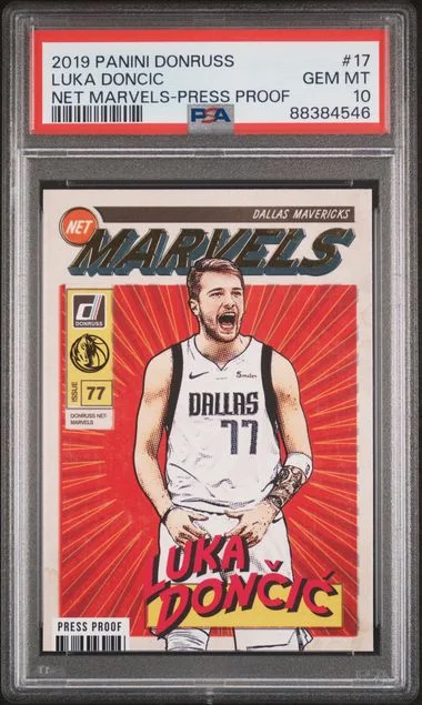 2019-20 Panini Donruss Luka Doncic Net Marvels Press Proof #17 card image