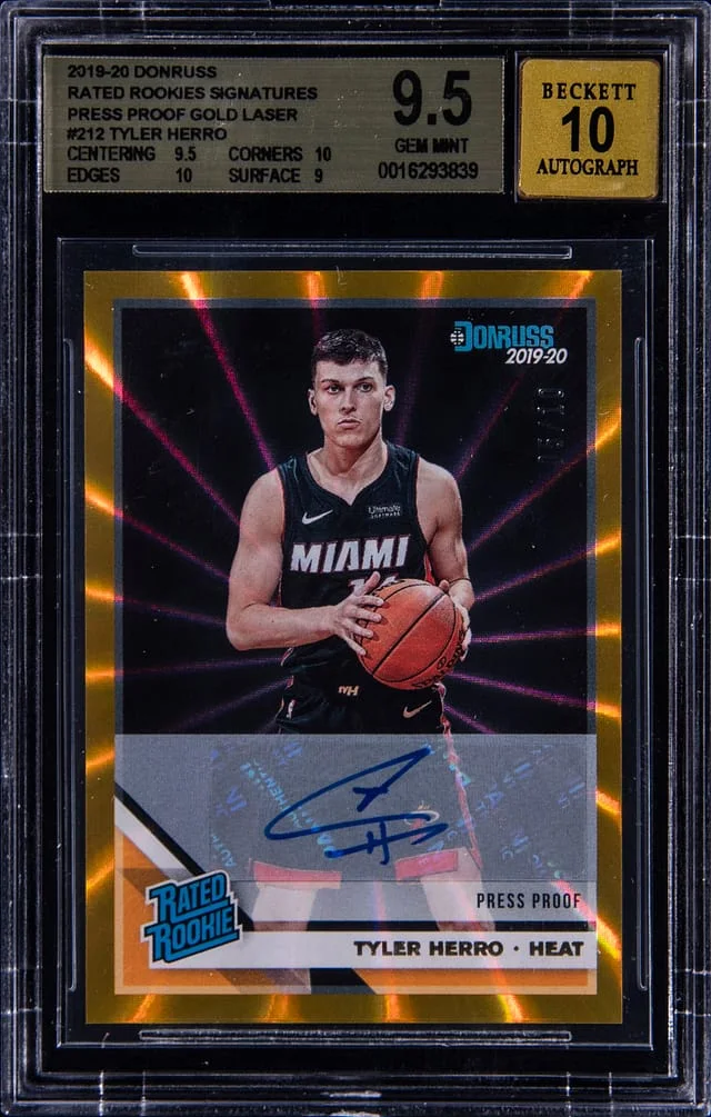 2019-20 Panini Donruss Tyler Herro Signatures Press Proof Gold Laser #212 card image