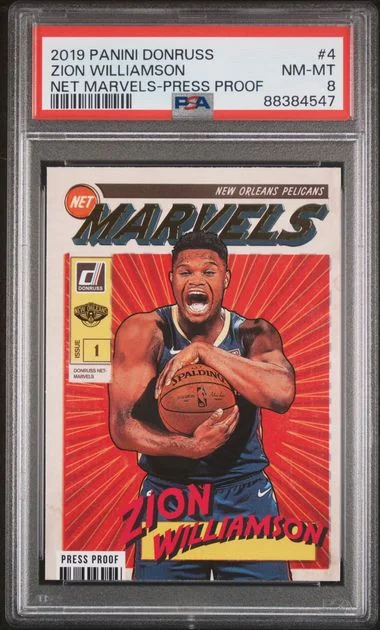 2019-20 Panini Donruss Zion Williamson Net Marvels Press Proof #4 card image