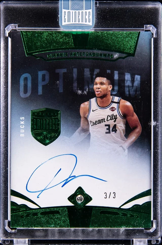 2019-20 Panini Eminence Giannis Antetokounmpo Optimum Diamond Autographs Green #OP-GAN card image