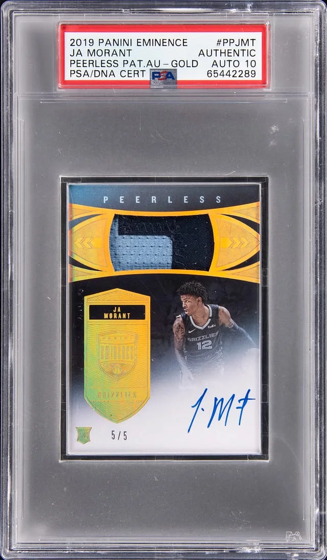 2019-20 Panini Eminence Ja Morant Peerless Patch Autographs Gold #PP-JMT card image