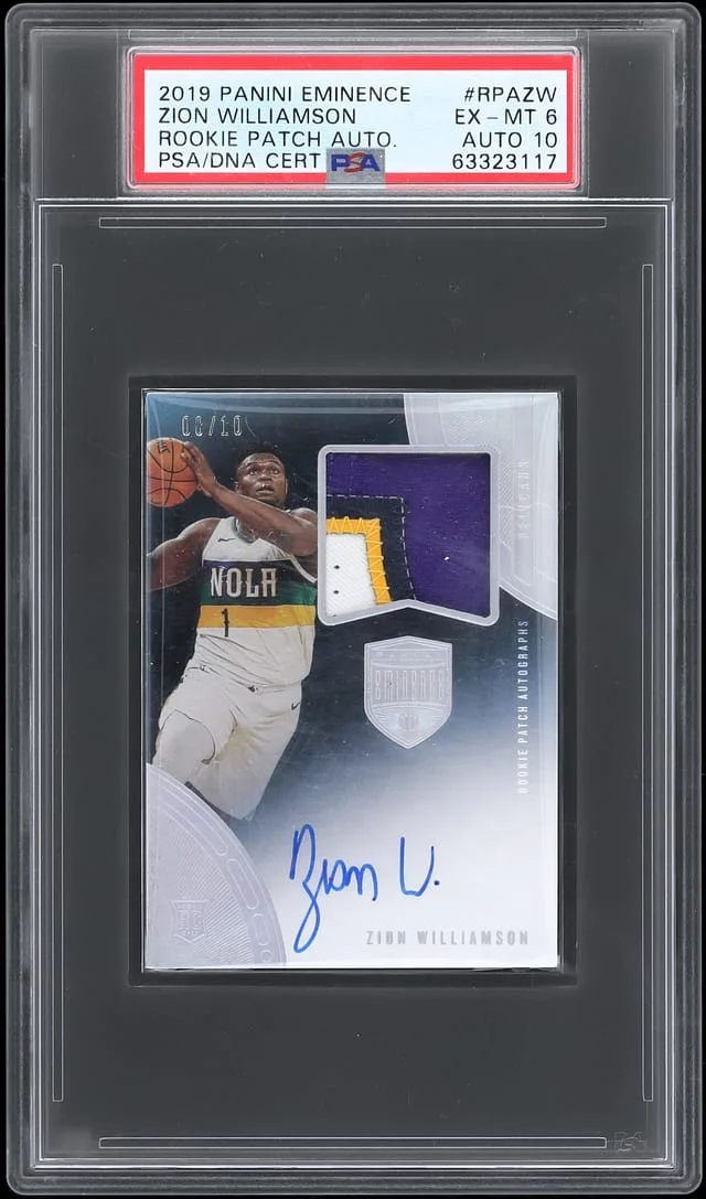 2019-20 Panini Eminence Zion Williamson Patch Autograph (RPA) Gold #RPA-ZW card image
