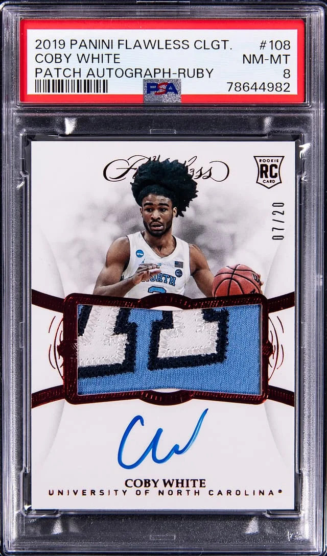 2019-20 Panini Flawless Coby Collegiate Patch Autograph Ruby #108 card image
