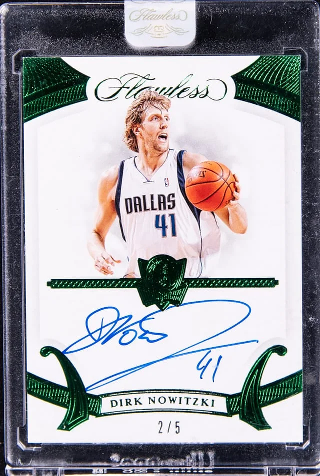 2019-20 Panini Flawless Dirk Nowitzki Autograph Emerald #FA-DNK card image